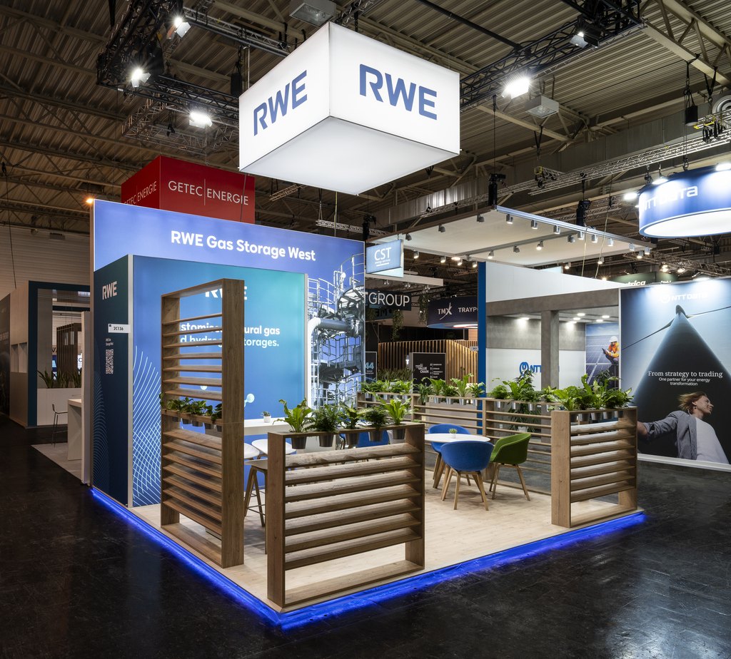 RWE-Messestand mit Gas-Storage-West-Beschilderung